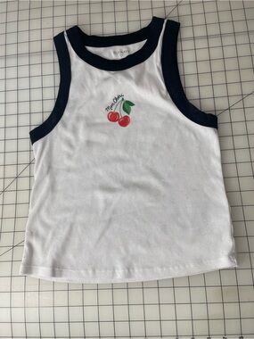 Old Navy White Tank with Navy Trim and Cherry Motif
